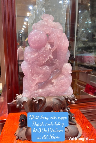 Nhất long vờn ngọc Thạch anh hồng 30cm