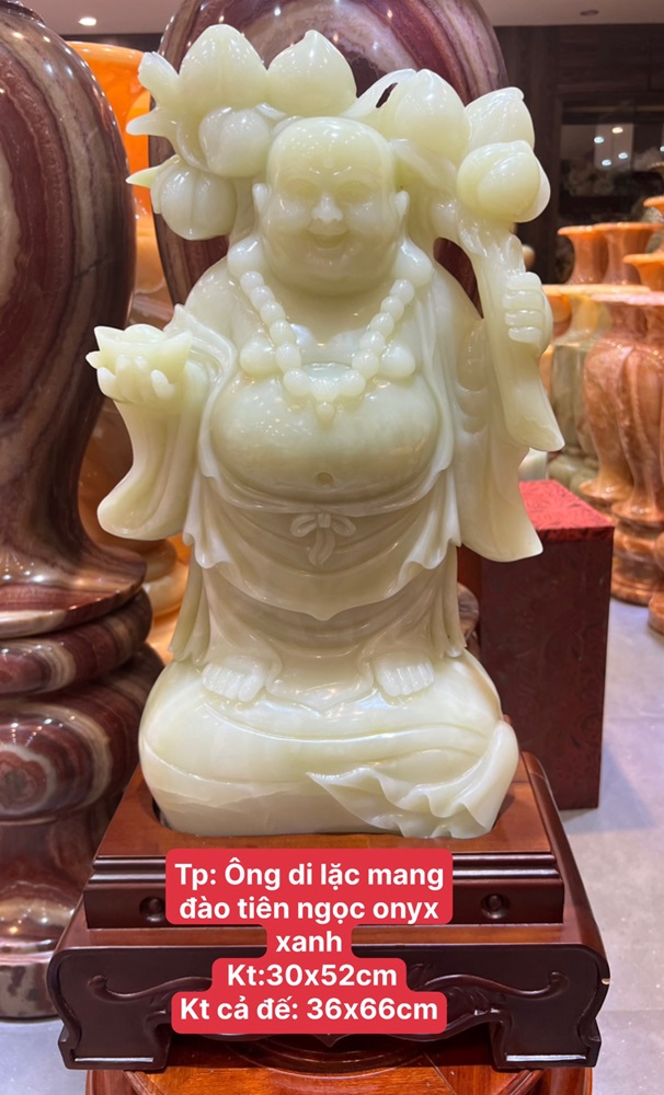 Ông di lặc mang đào tiên ngọc onyx xanh 66cm