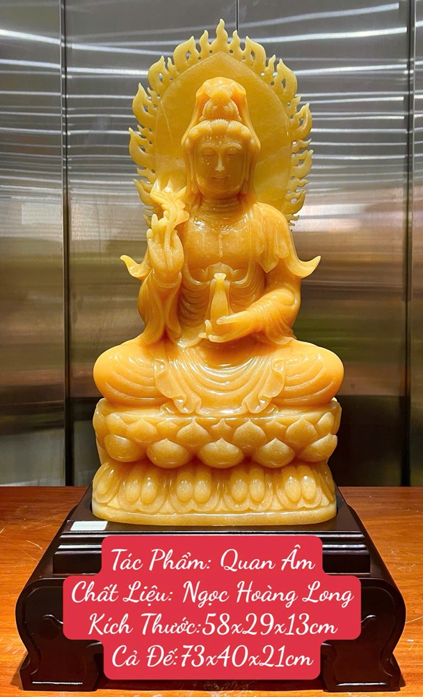 Phật Bà Quan Âm tọa sen ngọc hoàng long 73cm