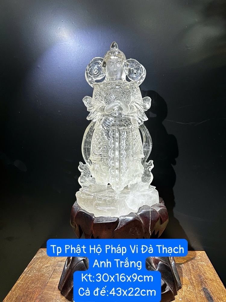 Phật hộ pháp vi đà thạch anh trắng 30cm