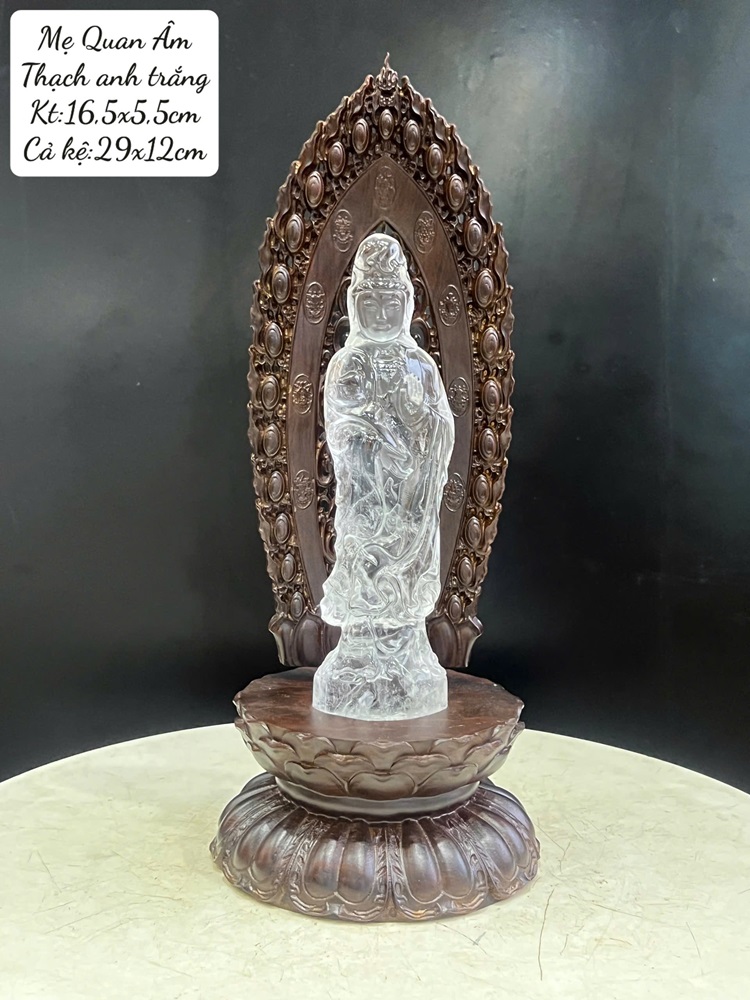 Phật mẹ quan âm thạch anh trắng 29cm