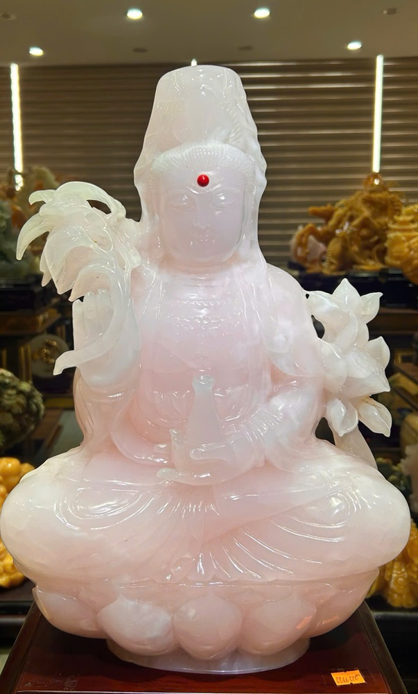 Phật quan âm ngọc onyx hồng 56cm