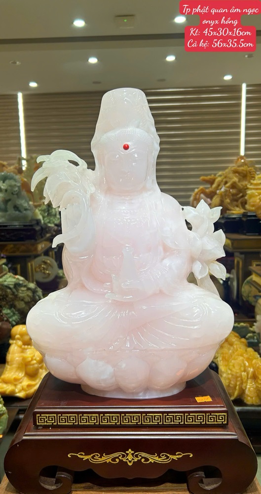 Phật quan âm ngọc onyx hồng 56cm