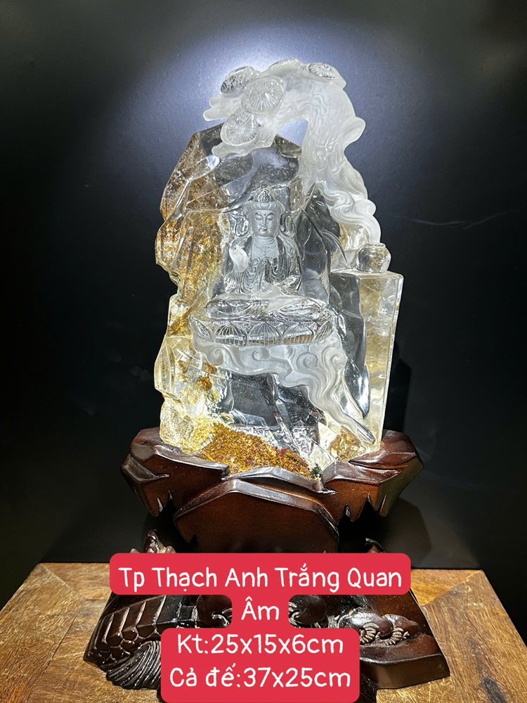 Phật Quan Âm Thạch Anh Trắng 25cm