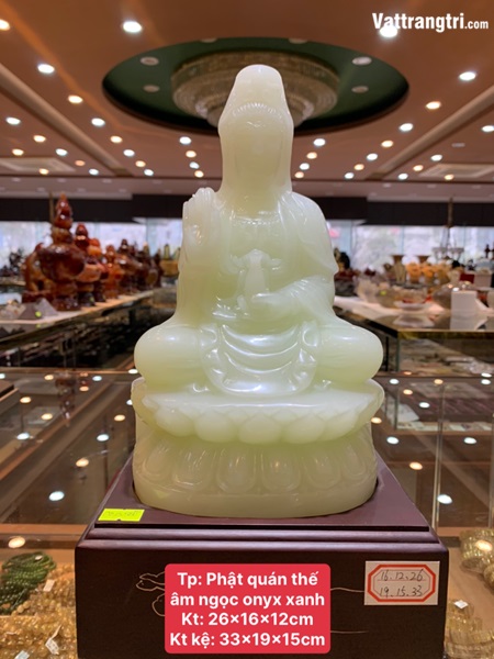 Phật quán thế âm ngọc onyx xanh 33cm