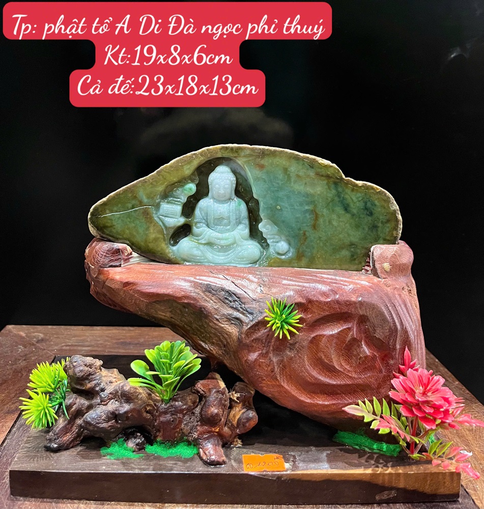 Phật Tổ A Di Đà Ngọc Phỉ Thuý 23x18x13cm