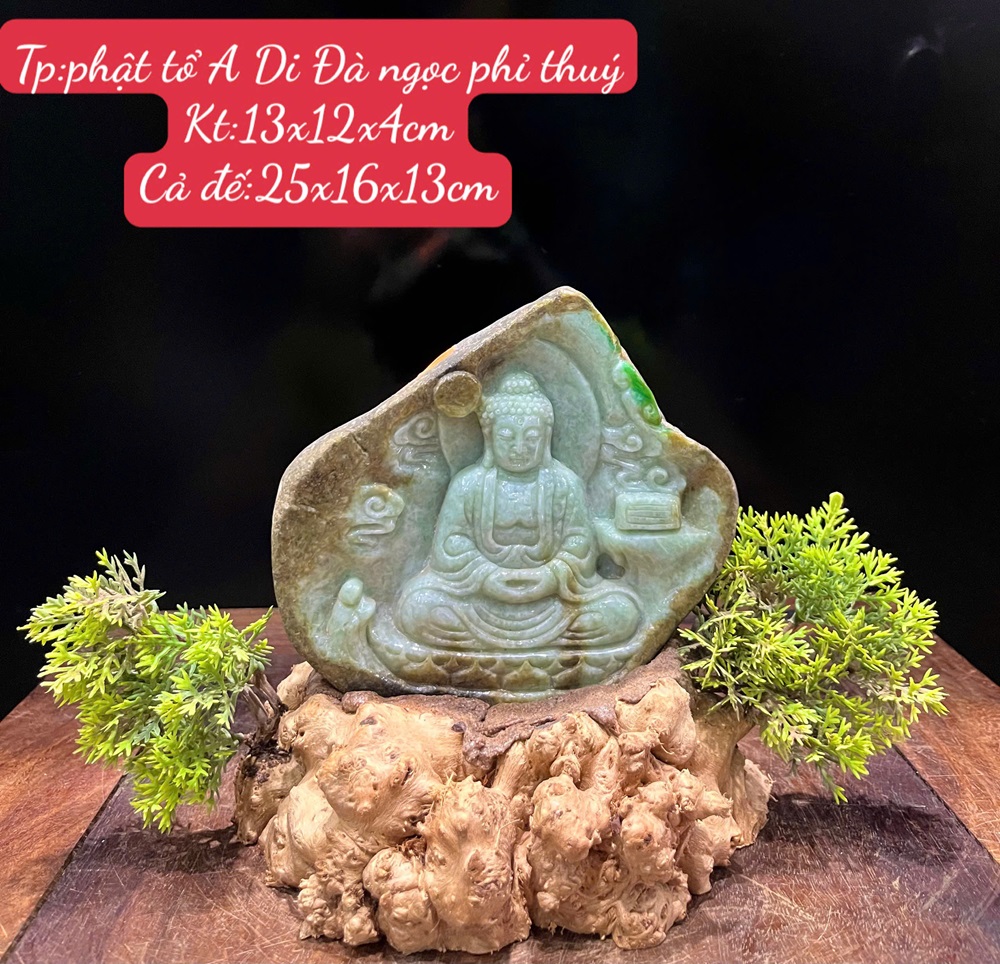 Phật Tổ A Di Đà Ngọc Phỉ Thuý 25x16x13cm