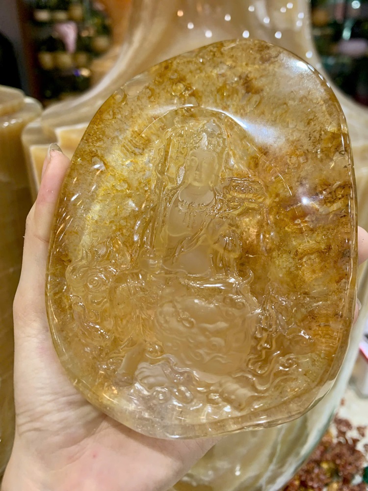 Phật văn thù sư lợi bồ tát Thạch anh ưu linh 14cm