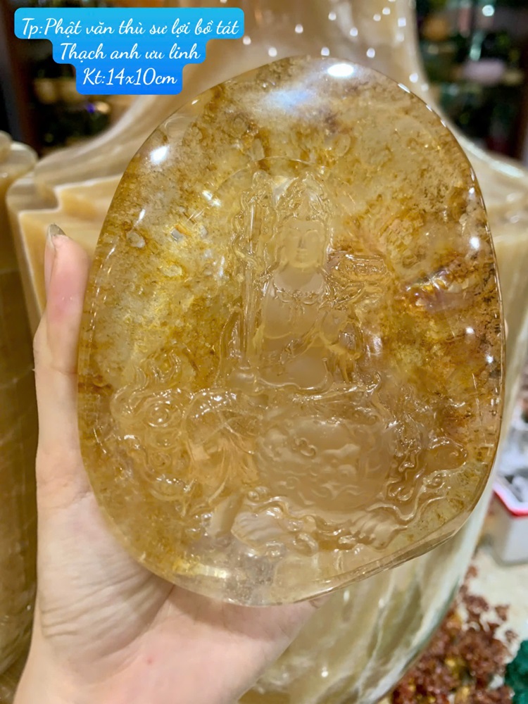 Phật văn thù sư lợi bồ tát Thạch anh ưu linh 14cm