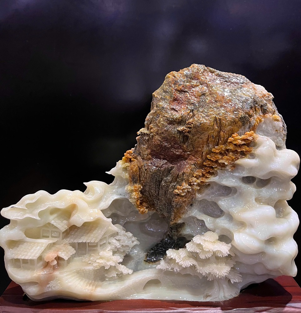 Bồng Lai Tiên Cảnh Ngọc Serpentine 37x34x16cm