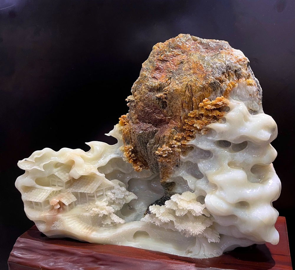 Bồng Lai Tiên Cảnh Ngọc Serpentine 37x34x16cm