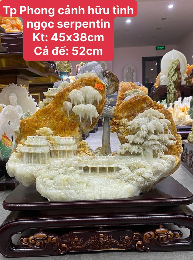 Phong cảnh hữu tình ngọc Serpentine 45x38cm