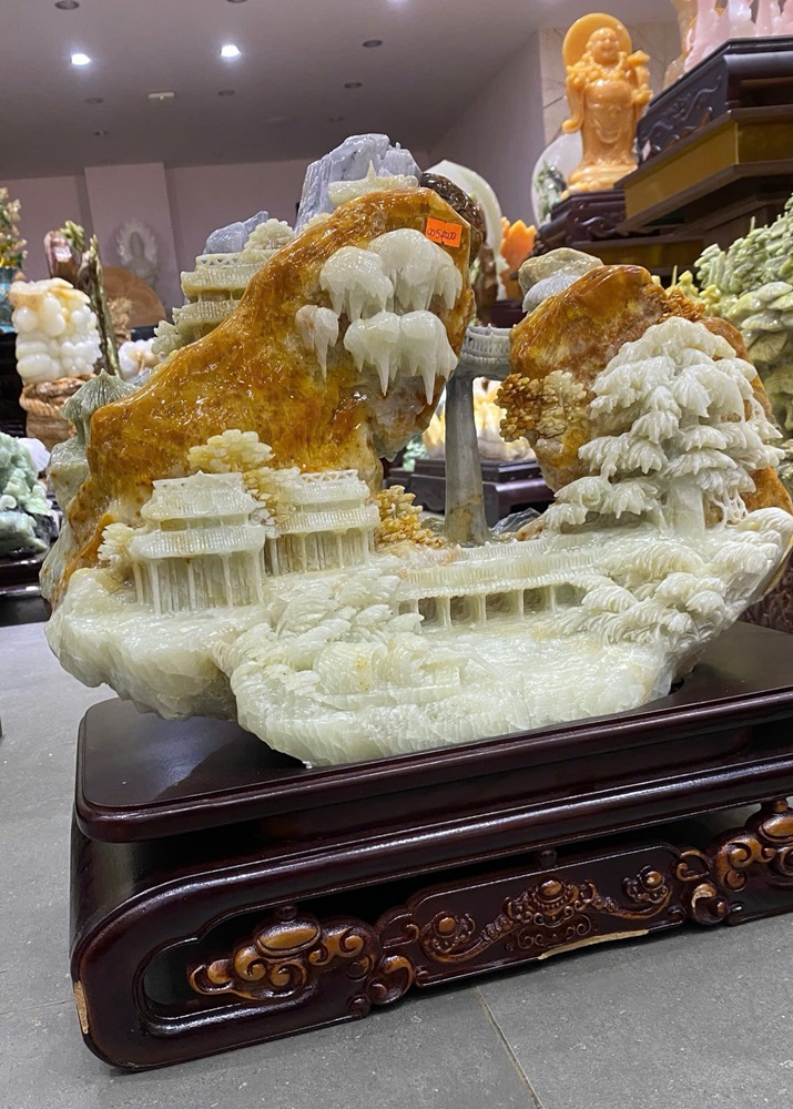 Phong cảnh hữu tình ngọc Serpentine 45x38cm