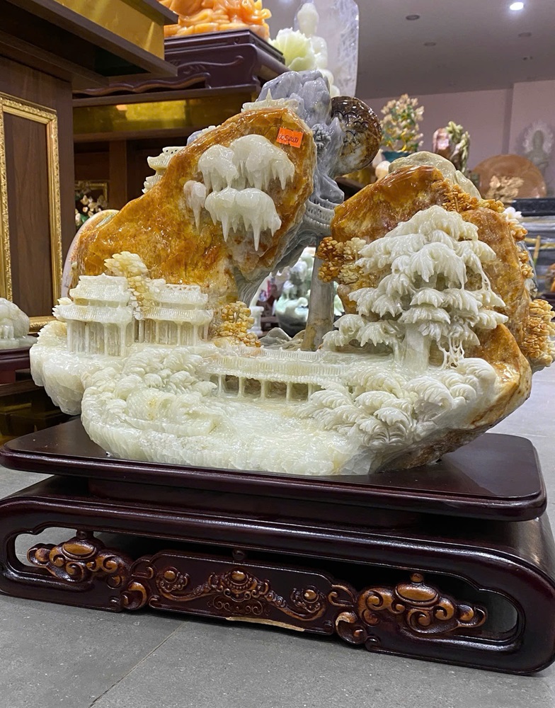 Phong cảnh hữu tình ngọc Serpentine 45x38cm