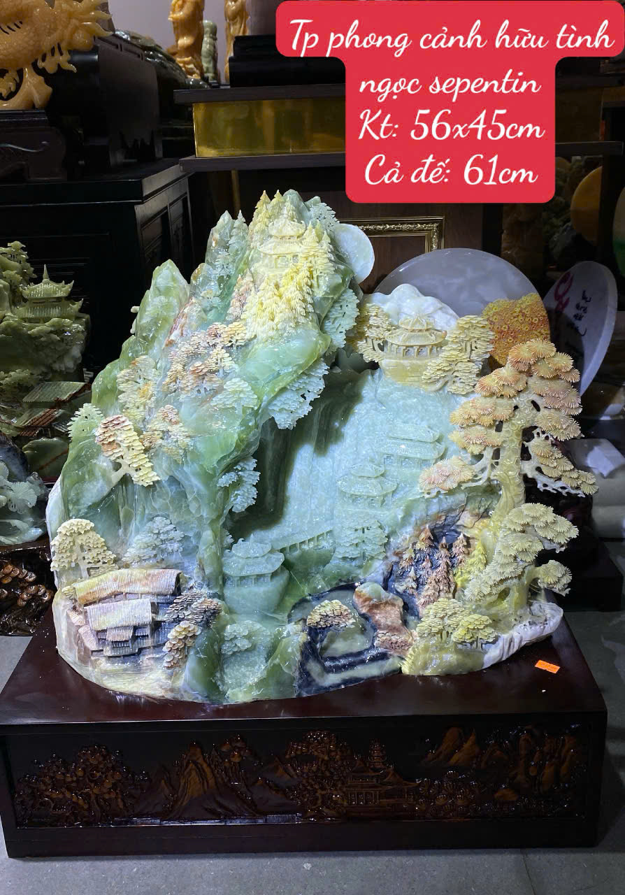 Phong cảnh hữu tình ngọc serpentine 56x45cm