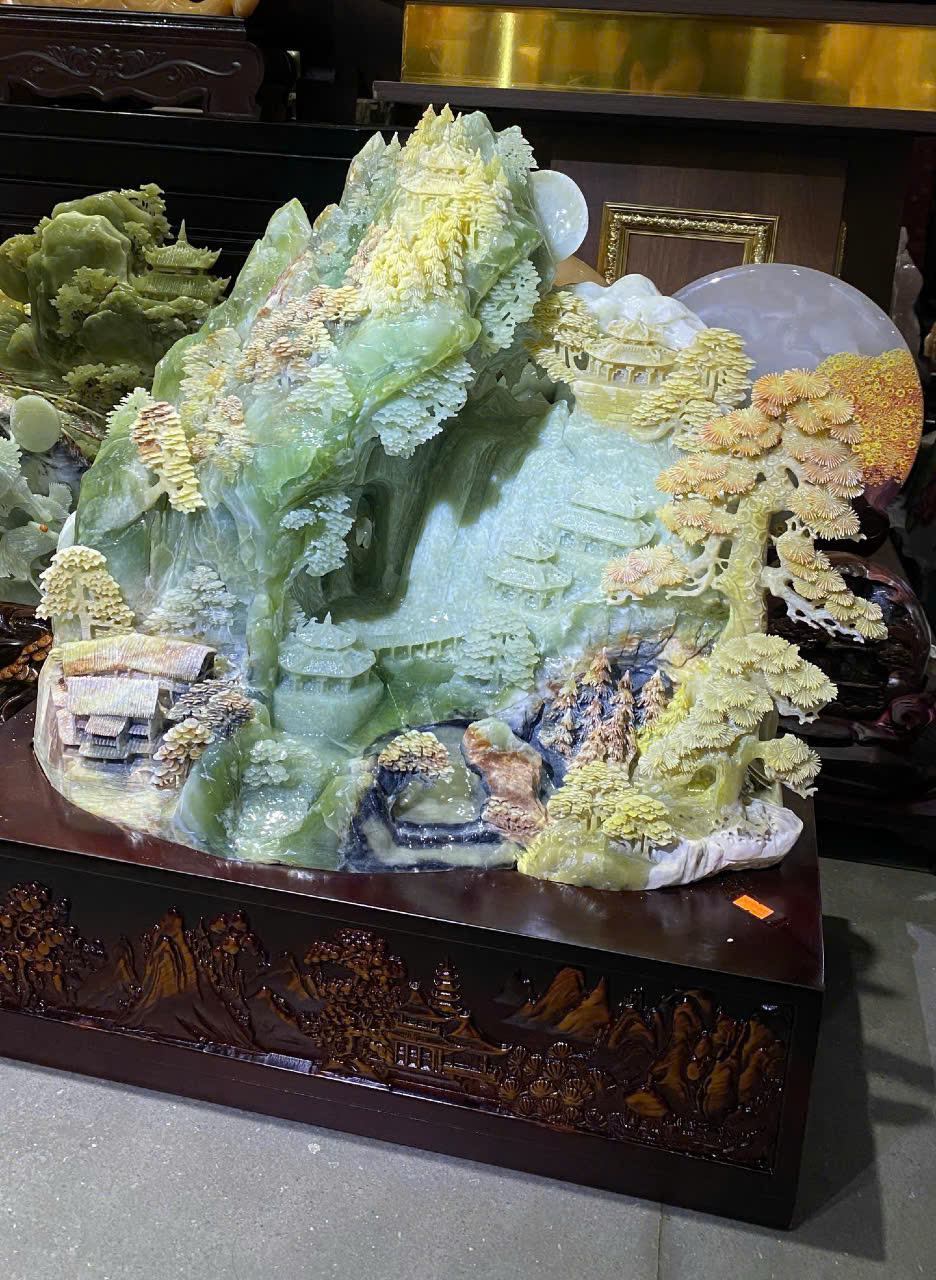 Phong cảnh hữu tình ngọc serpentine 56x45cm