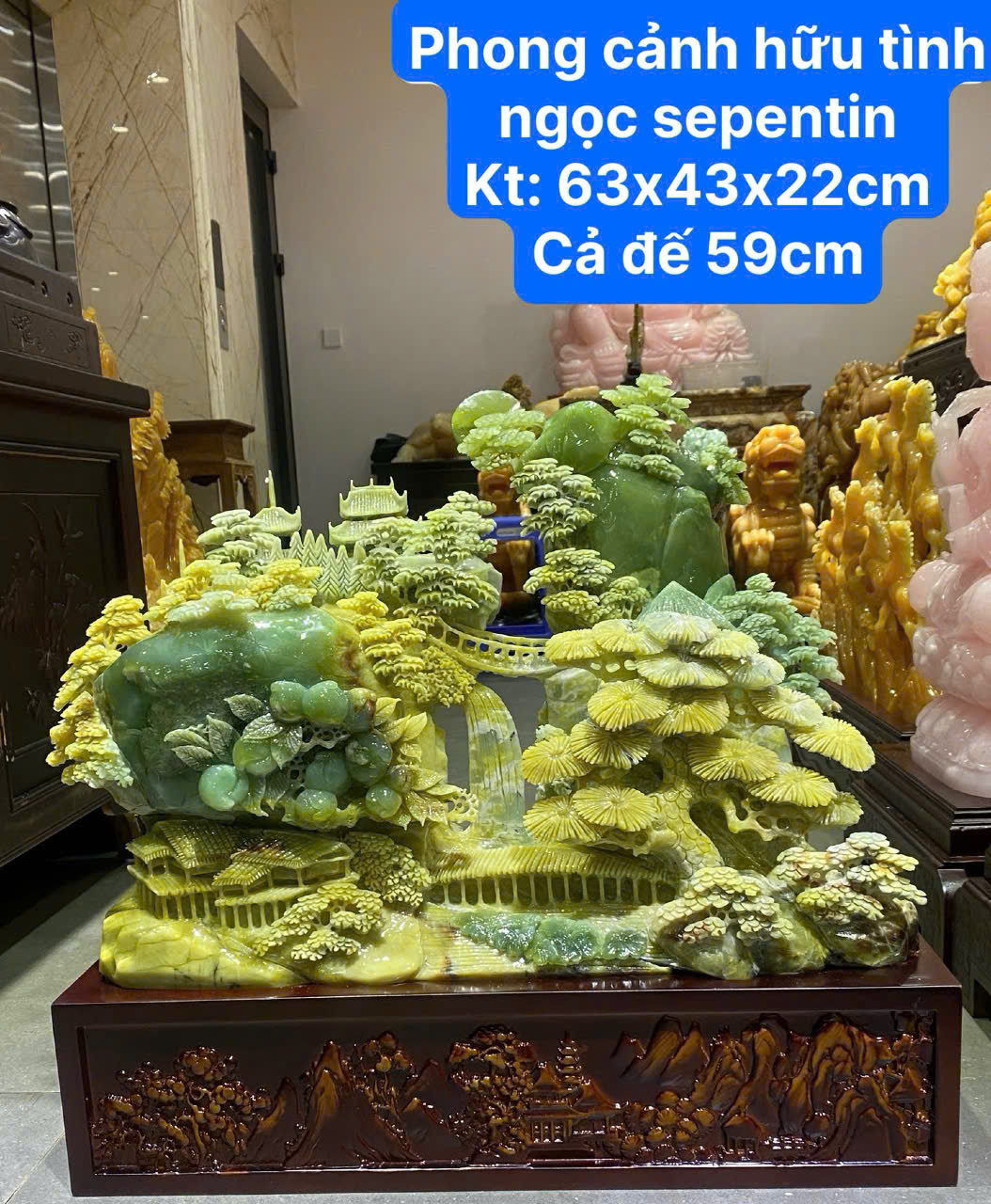 Phong cảnh hữu tình ngọc serpentine 63x43x22cm