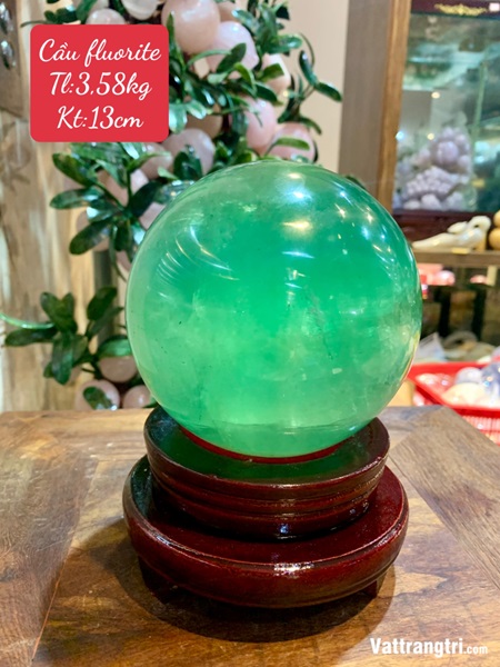 Quả cầu đá fluorite xanh 13cm