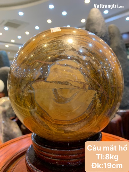 Quả cầu đá mắt hổ nâu đất 19cm