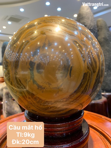 Quả cầu đá mắt hổ nâu đất 20cm