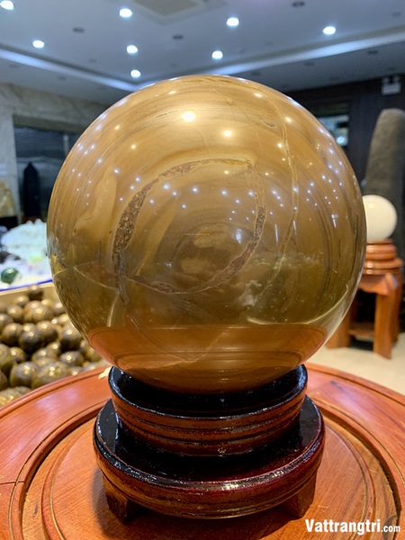 Quả cầu đá mắt hổ vàng nâu 18cm