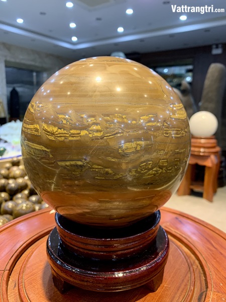 Quả cầu đá mắt hổ vàng nâu 18cm