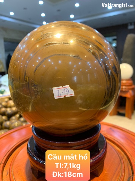 Quả cầu đá mắt hổ vàng nâu 18cm