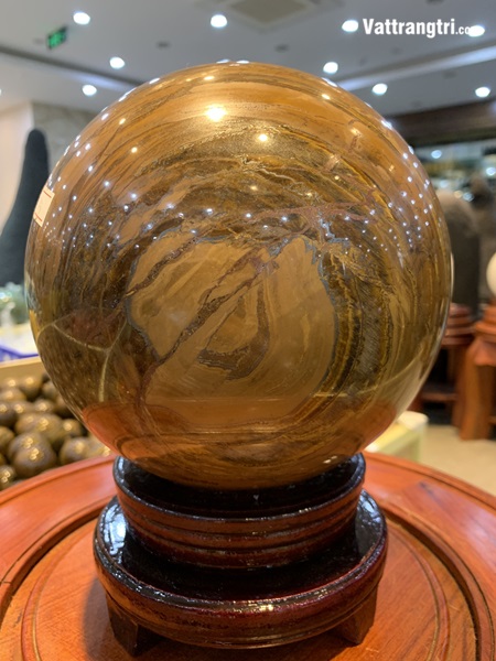 Quả cầu đá mắt hổ vàng nâu 19cm