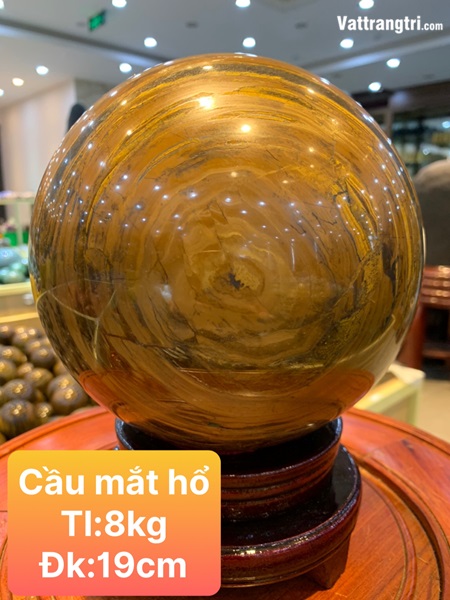 Quả cầu đá mắt hổ vàng nâu 19cm