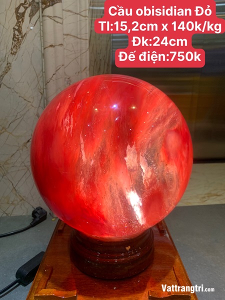 Quả Cầu đá Obisidian Đỏ 15.2cm