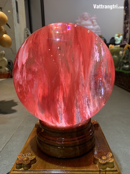 Quả Cầu đá obisidian đỏ 18cm