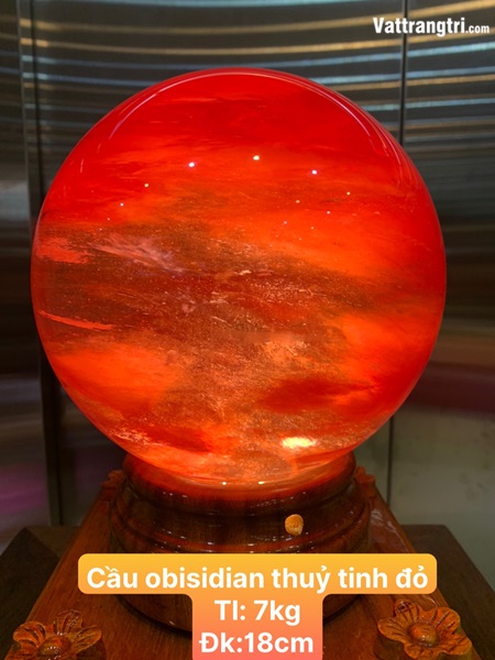 Quả Cầu đá obisidian đỏ 18cm