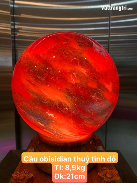 Quả Cầu đá obisidian đỏ 21cm
