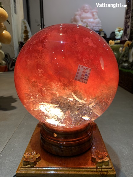 Quả Cầu đá obisidian đỏ 22cm