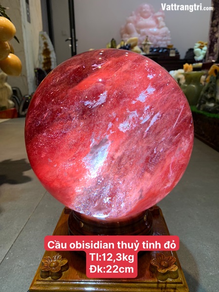 Quả Cầu đá obisidian đỏ 22cm