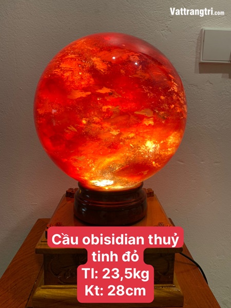 Quả cầu đá obisidian đỏ 28cm
