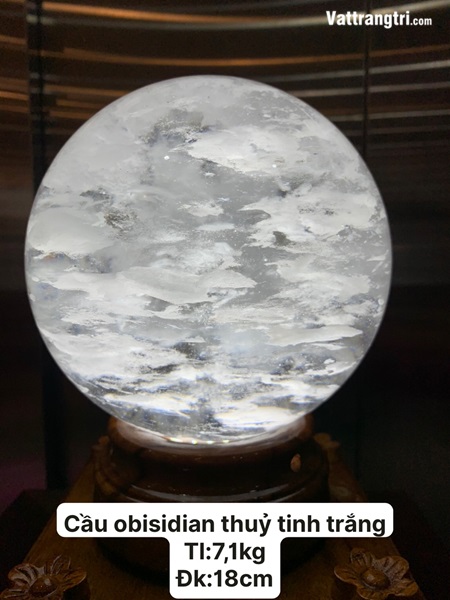 Quả Cầu đá obisidian trắng 18cm