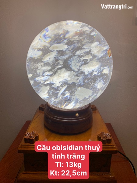 Quả cầu đá obisidian trắng 22.5cm