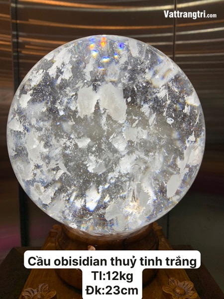 Quả Cầu đá obisidian trắng 23cm