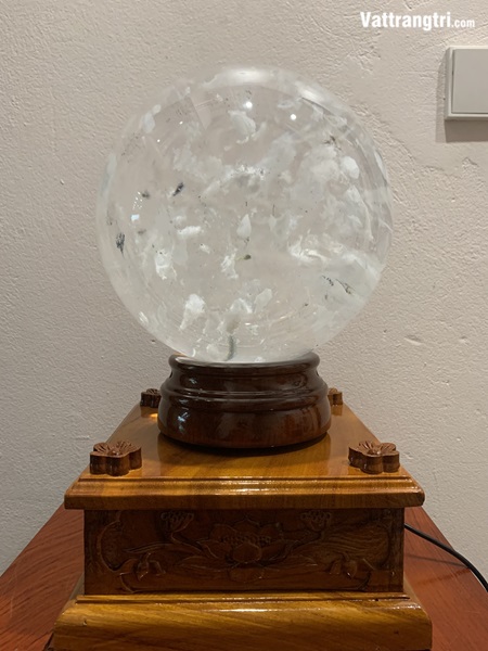 Quả cầu đá obisidian trắng 24cm