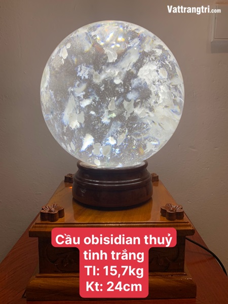 Quả cầu đá obisidian trắng 24cm
