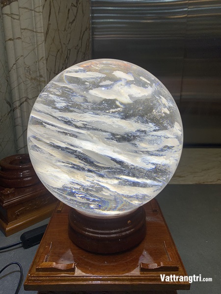 Quả Cầu đá obisidian trắng 25cm