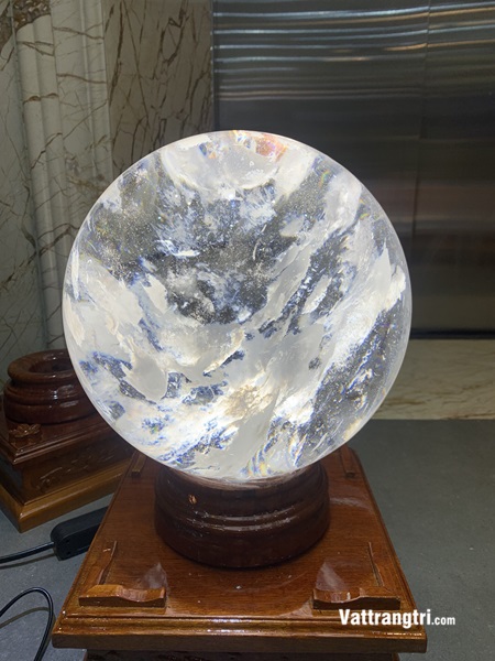 Quả Cầu đá obisidian trắng 25cm