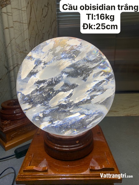 Quả Cầu đá obisidian trắng 25cm