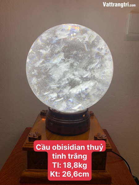 Quả cầu đá obisidian trắng 26.6cm