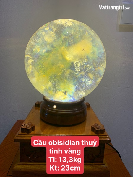 Quả Cầu đá obisidian vàng 23cm