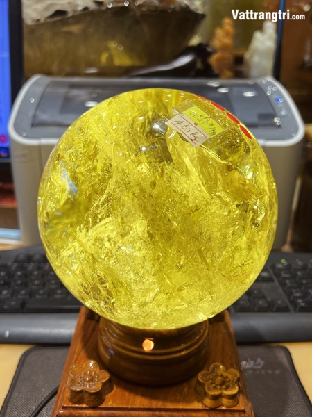 Quả Cầu Đá Thạch Anh Vàng 14cm