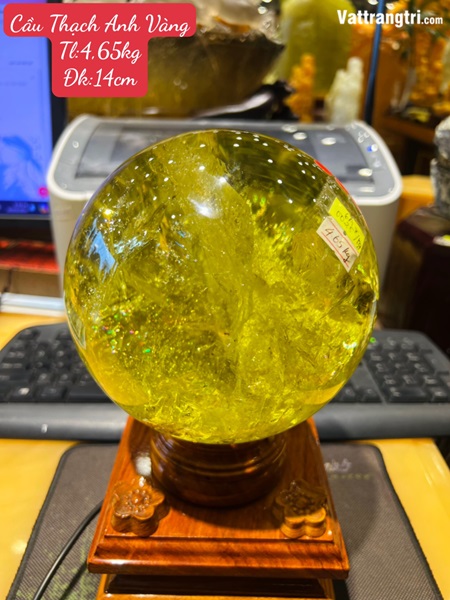 Quả Cầu Đá Thạch Anh Vàng 14cm