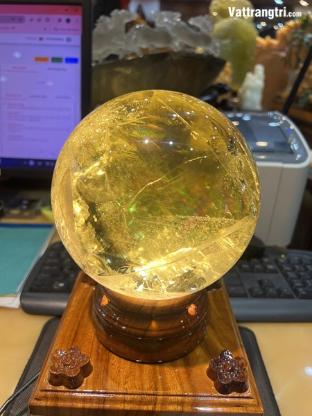 Quả Cầu Đá Thạch Anh Vàng 14cm