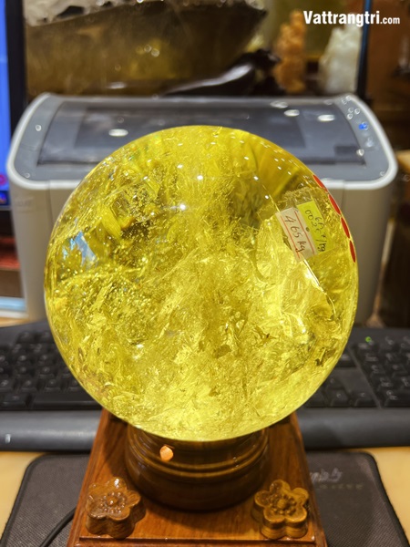 Quả Cầu Đá Thạch Anh Vàng 14cm
